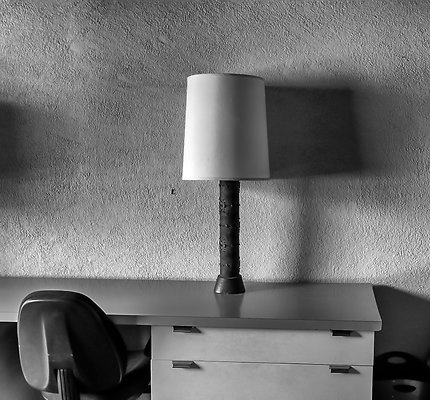 lamp and chair black and white